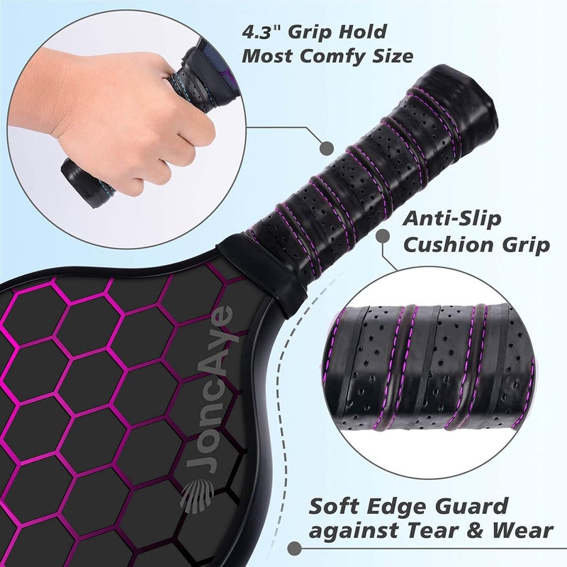 JoncAye Pickleball-Paddles-Set of 4 or 2 Rackets by , USAPA Approved Pickle-Ball Equipment with Balls, Bag, Accessories, Fiberglass Graphite Pickleball Racquet Set for Men, Women - Image 4